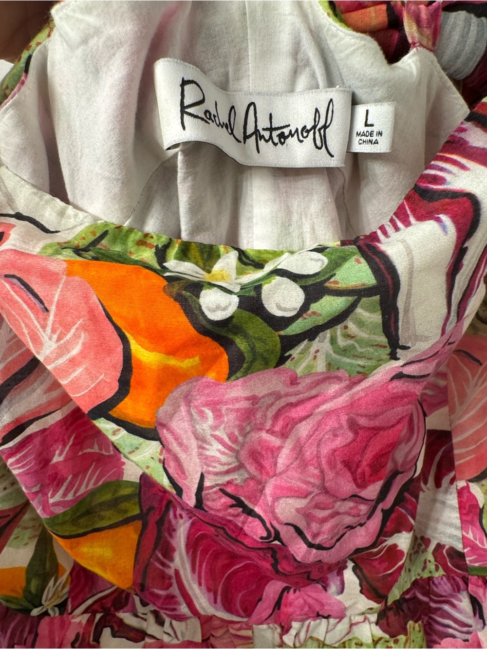 Rachel Antonoff Rebecca Midi Silk Cotton Dress - Radicchio & Citrus 🥬 🍊 🩷 - Picture 6 of 8